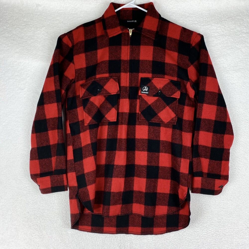 Swanndri Jacket Mens S Red‎ Bushshirt Ranger Wool Zip Front Check Buffalo Plaid